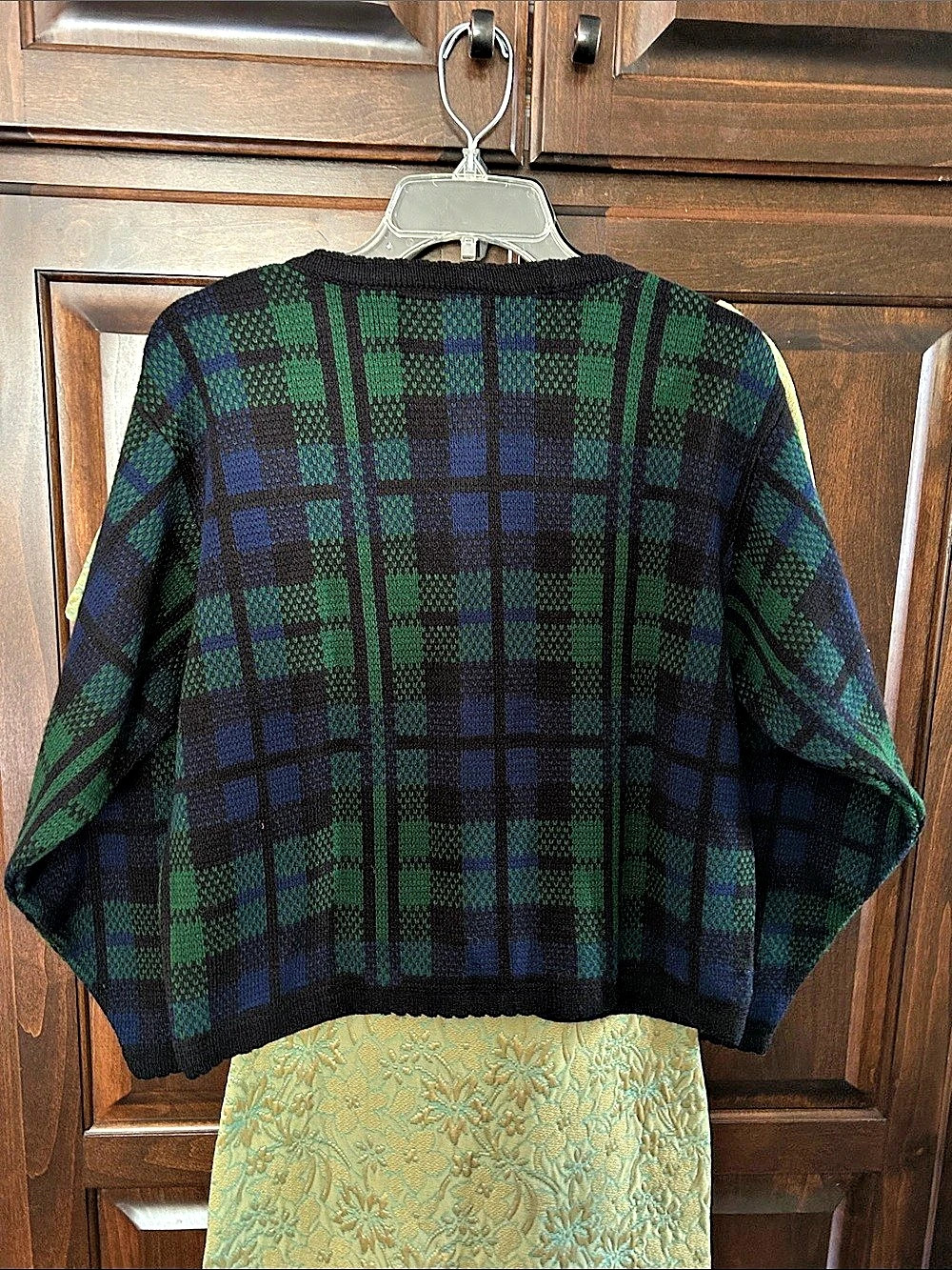 Tally-Ho Creation Sz S Blackwatch Tartan Plaid Cardigan in Green & Blue - Gold B - Picture 2 of 6